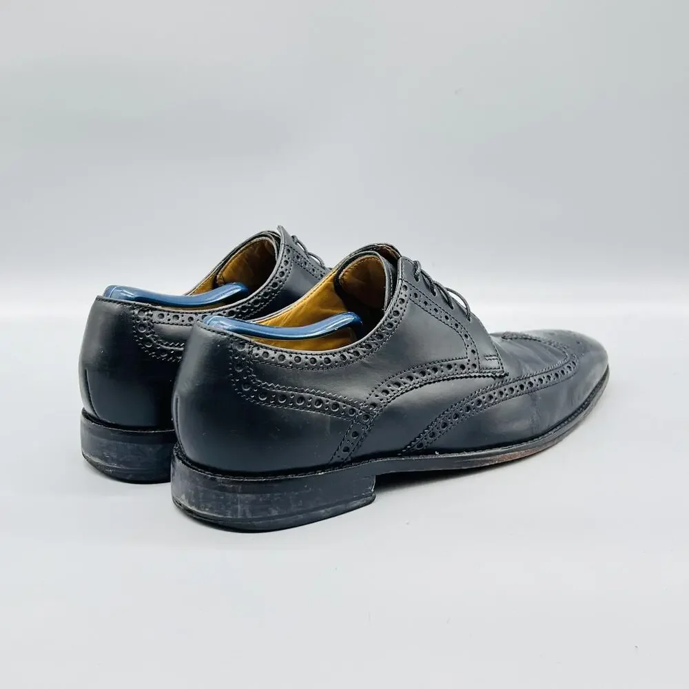 Cole Haan Shoes Men 10 Black Leather Wingtip Oxford Dress Brogue Almond Toe